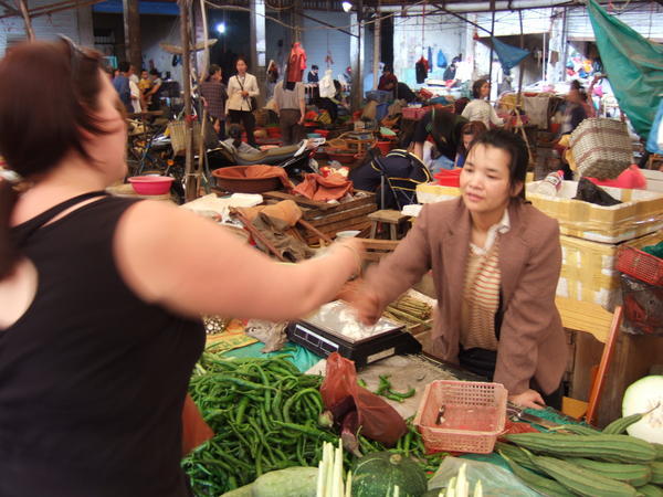 Chrissie getting the veg from the market