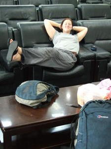 Chrissie in the soft sleeper waiting room 