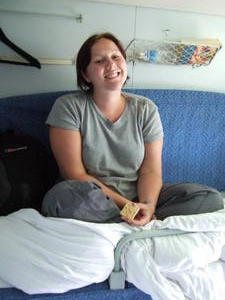 Chrissie on her soft sleeper bunk