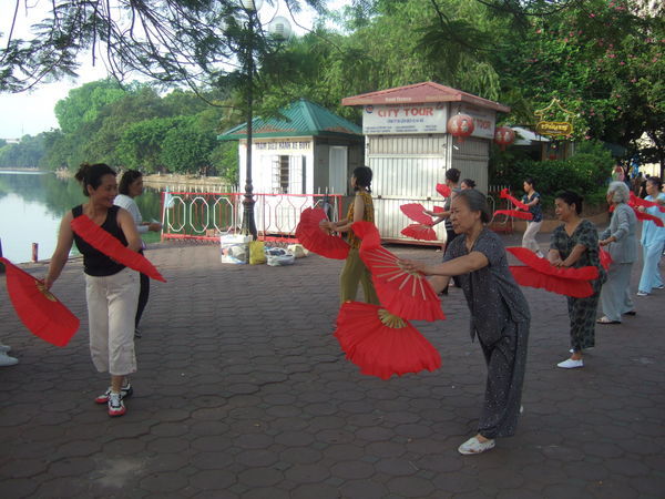 flag dance practice in Hanoi