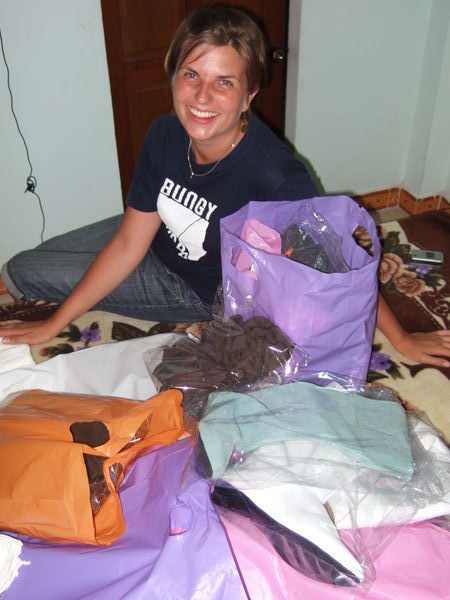 Anja with all of her bags - many, many bags!