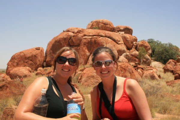 Chrissie and Nina at the Devils Marbles