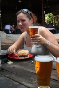 A burger and beer for lunch