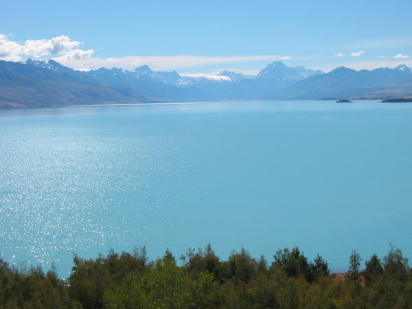 first view of mt. cook across Lake Pukaki