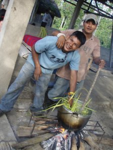 juan and jamie boiling the leaves for the skirts