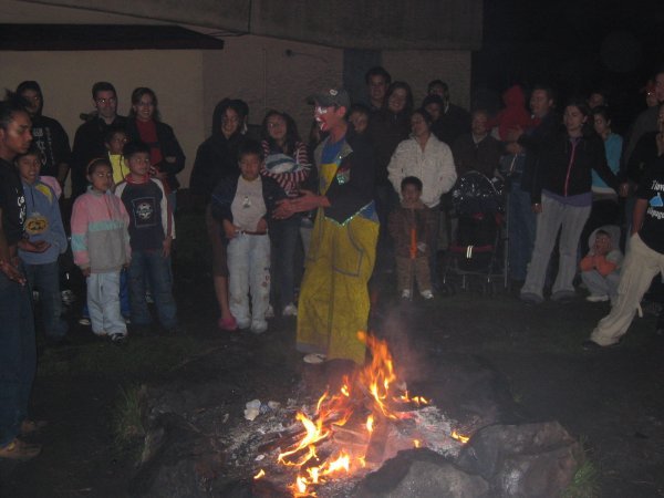 the fire and show with a clown