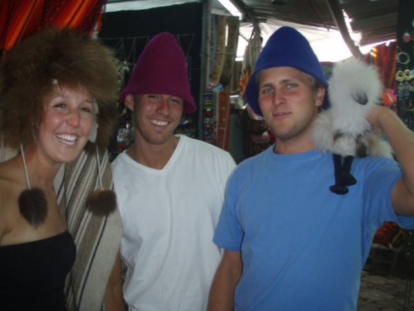 shopping for hats at the market