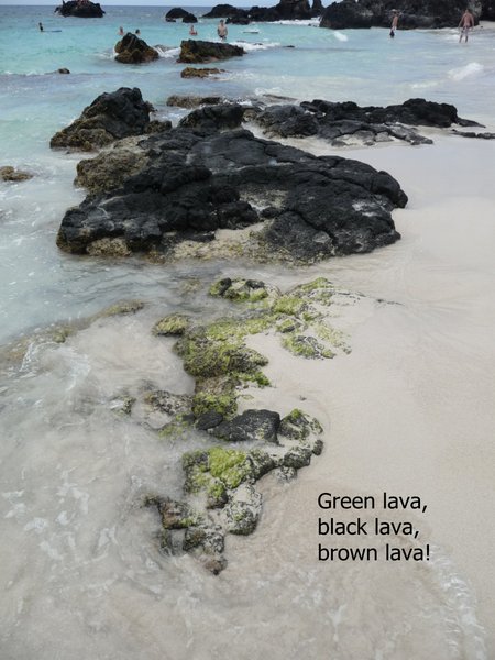 There are green sand beaches, 