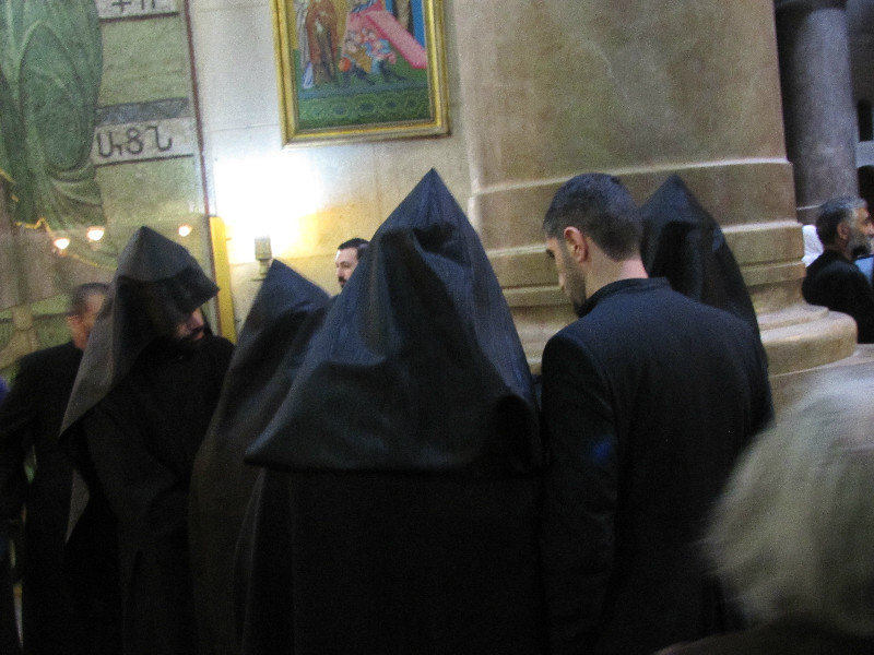 Religious headwear in the church of the Holy Sepulcher Sunday AM