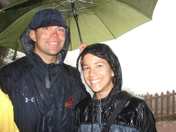 Val and Andy in the rain.