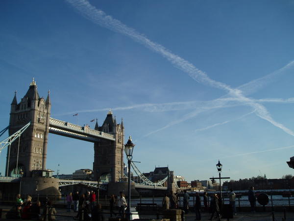 The Tower Bridge and contrails