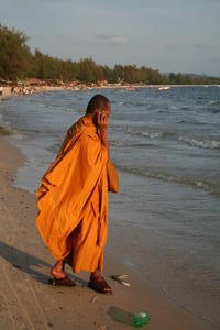 Monk chattin' on the beach