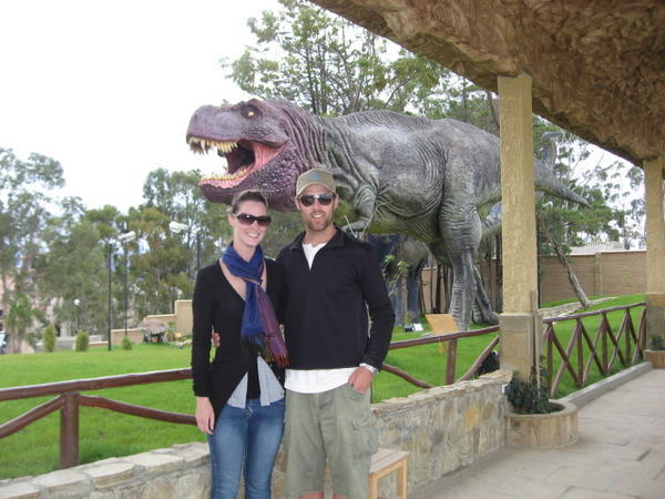 Life size dinosaurs in Sucre (hint: look behind Georgie not beside her!)