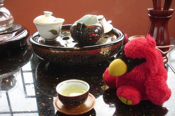 Sipping tea at the Ngong Ping Tea House