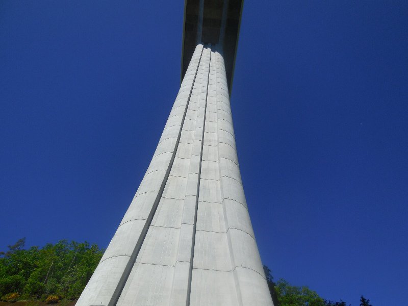 Looking up a leg of new bridge from old road