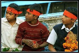 boys waiting for Saraswati