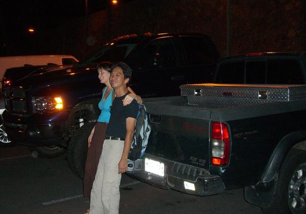 Ǻsa and James in front of her 'small' car 