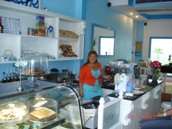 Giorgi in her coffee shop