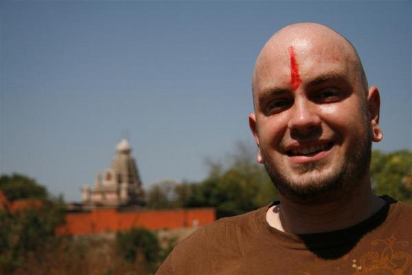 jeff after the puja in front of the Shiva temple