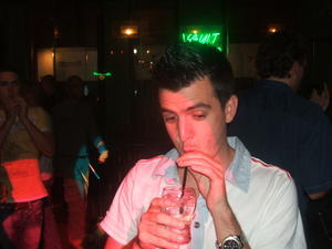 Looking very manly drinking through a straw, cough..