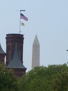 Smithsonian Castle with Washington Monument in background