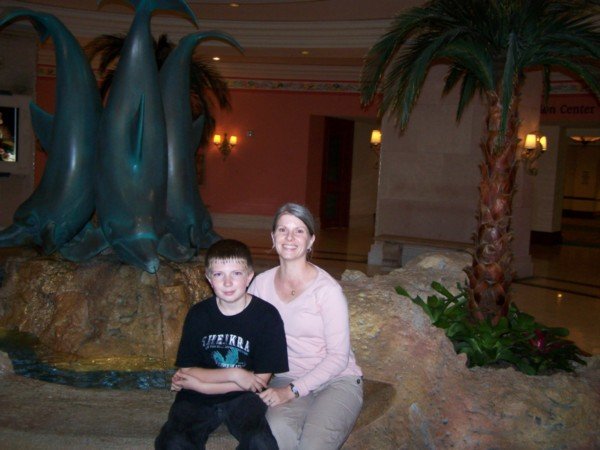 Cannon and Mom at the Dolphin Fountain.