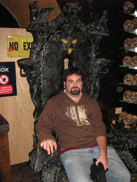 Tyson in a cool chair after the London Dungeon tour