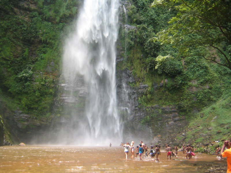 Kids playing at the waterfalls