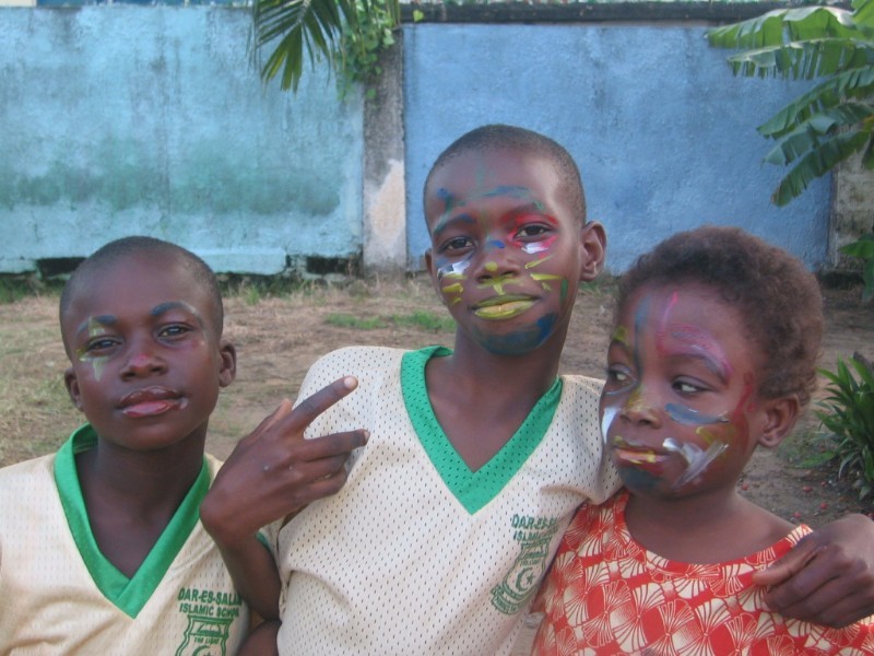 Showing off their painted faces