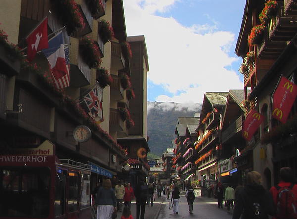 Main Street of Zermatt- Flowers in Bloom in Summer