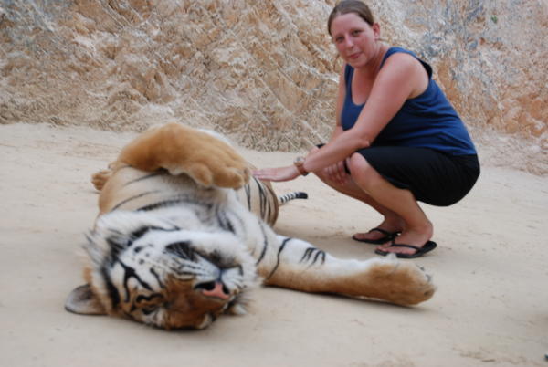 Leanne petting a Tiger