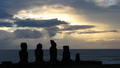 Sunset over Moai