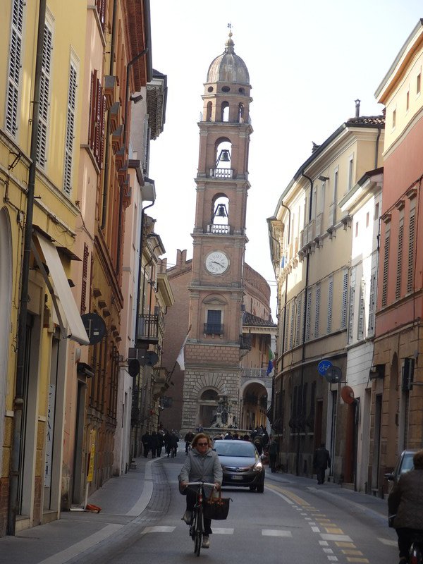 Faenza narrow streets, imposing architecture.