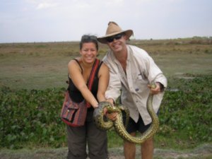 Yvonne with the anaconda, after it shat all over my hands
