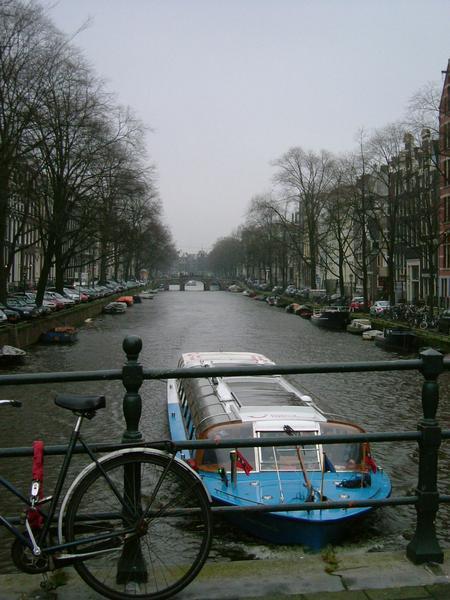 Looking down a canal in Amsterdam