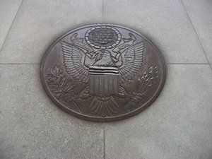 US seal on floor in middle of memorial