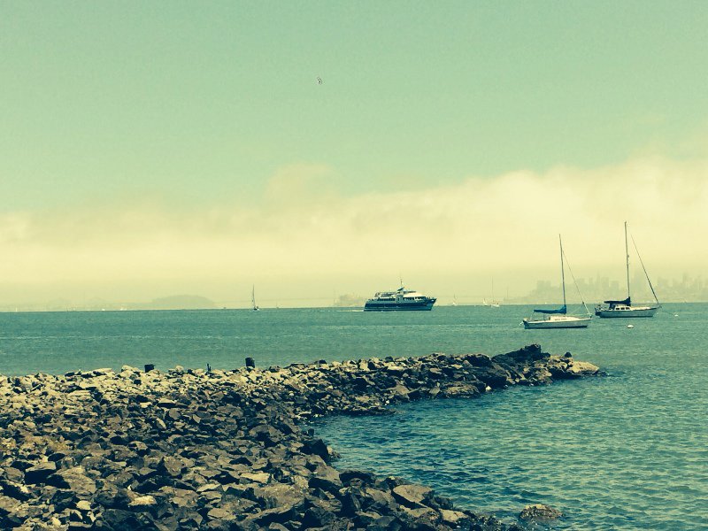 View from our Sausalito restaurant looking toward San Francisco--fog starting to set in.