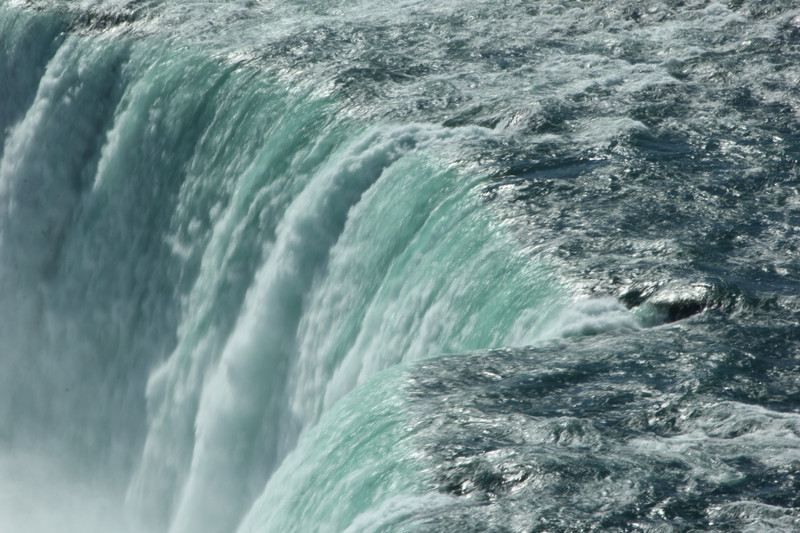 Close-up from hotel window of the blue-green color of Niagara Falls