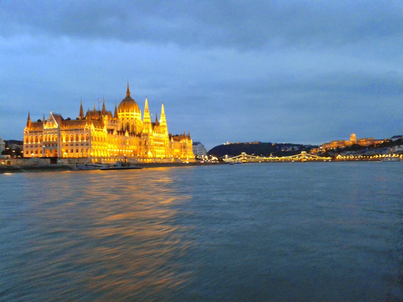 Budapest parliament buildings on the left, the palace on the right