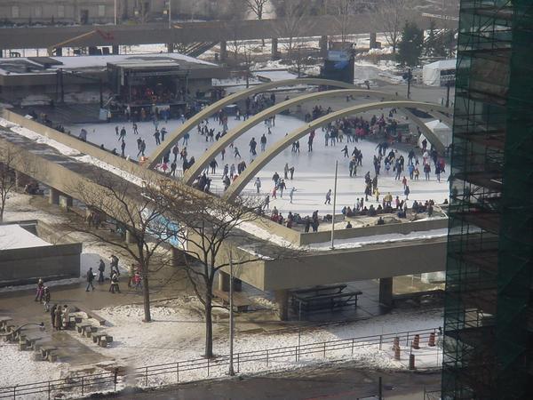 Large skating rink between the new and old city hall