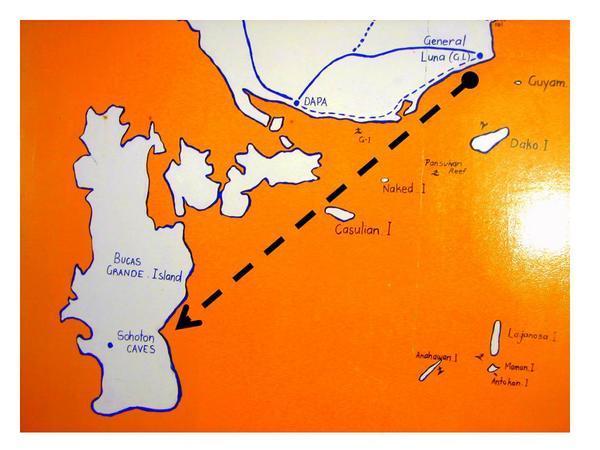 This is a map of Siargao and Bucas Grande at the wall of Ocean 101