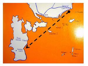 This is a map of Siargao and Bucas Grande at the wall of Ocean 101