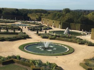 View of the fountains from inside the chateau