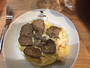 Tagliatelle with Parmesan cream sauce and truffles