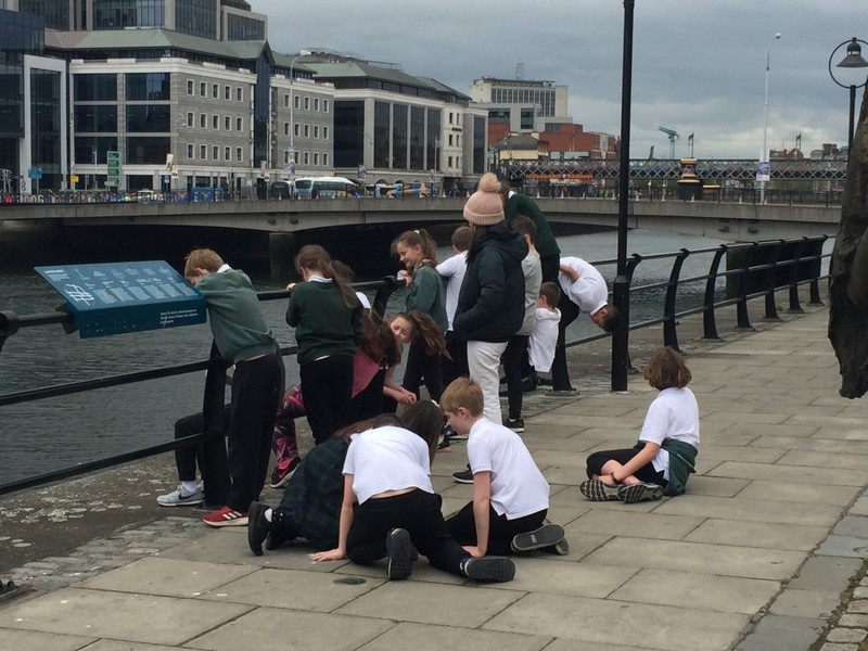 School group by the Famine Memorial