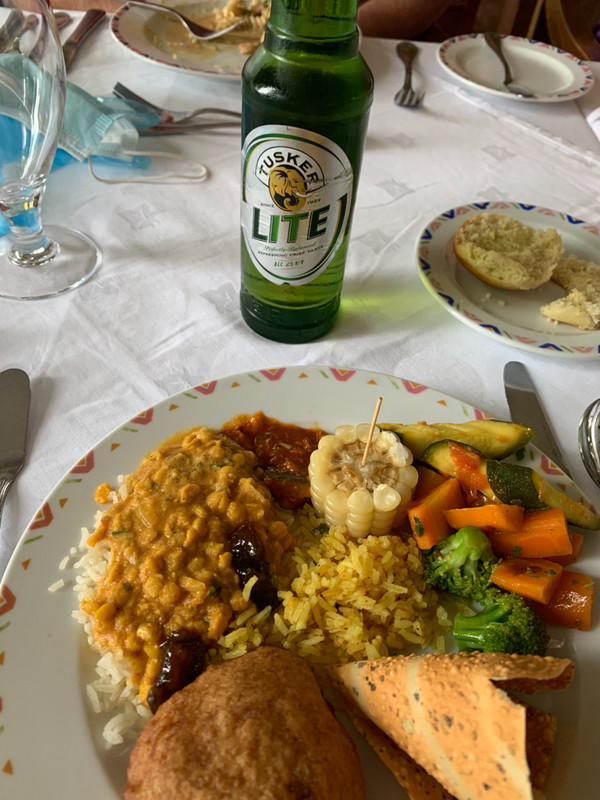Indian food and a Tusker Lite for lunch