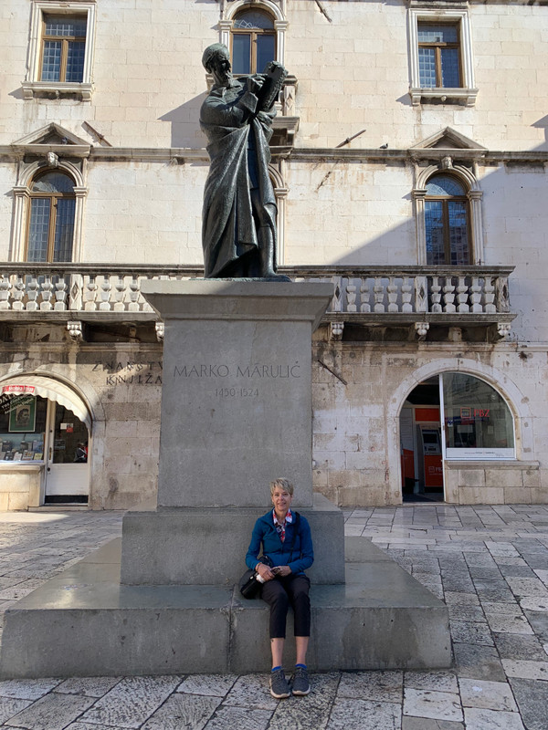 Me in front of statue of Marko Marulic, just around the corner from our hotel