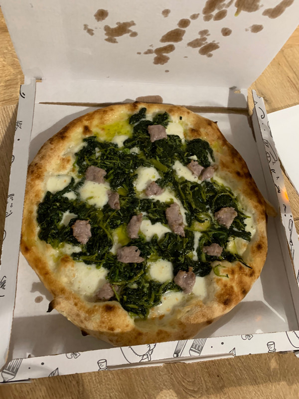 Sausage and spinach pizza