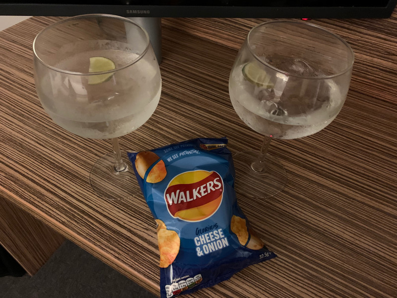 G&Ts and cheese and onion crisps