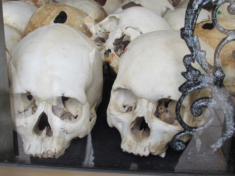 Some of the many skulls in the memorial stupa